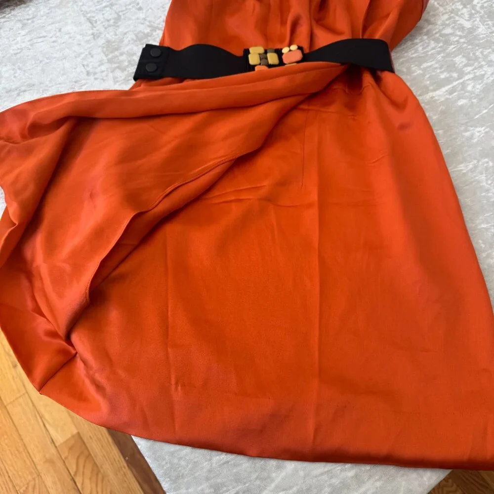 Sleeveless Silk Orange Party Mini Dress w/ Belt and Pockets BCBGMaxAzria XXS - Picture 4 of 8